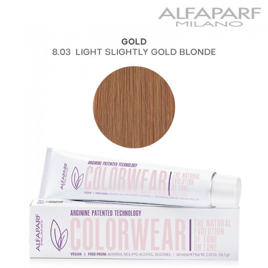 AlfaParf Color Wear matu krāsa Gold 8.03 Light Slightly Gold Blonde 60ml AlfaParf Color Wear matu krāsa Gold 8.03 Light Slightly Gold Blonde 60ml