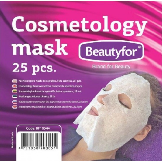 Beautyfor kosmetoloģiska maska bez apkakles, balts spanleiss, 25gab. Beautyfor kosmetoloģiska maska bez apkakles, balts spanleiss, 25gab.