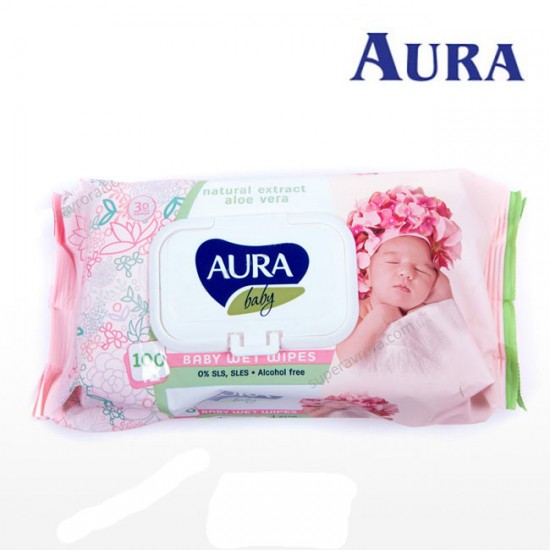 Mitrās salvetes Aura Baby ar alvejas ekstraktu 100gb